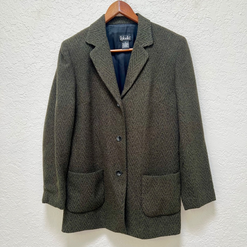 Rafaella Womens Olive Green Herringbone Blazer Jacket Size 6 Vintage Style